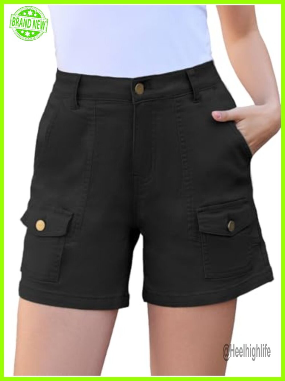 Rasutina Women's Stretchy Cargo Jean Shorts High Waisted 5" Inseam Summer Denim